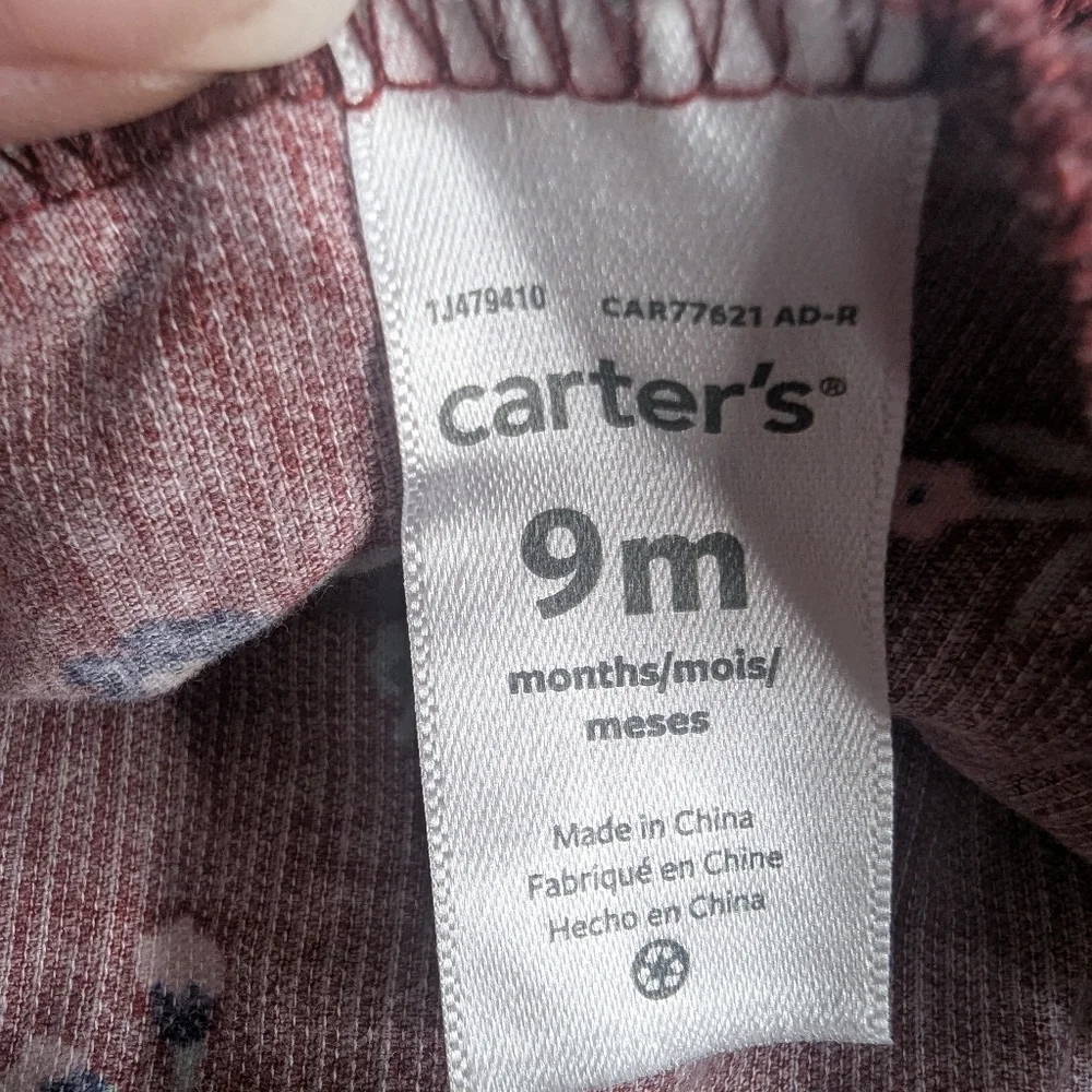 Carter's Corduroy Maroon Floral Bibbed Romper 9 Months